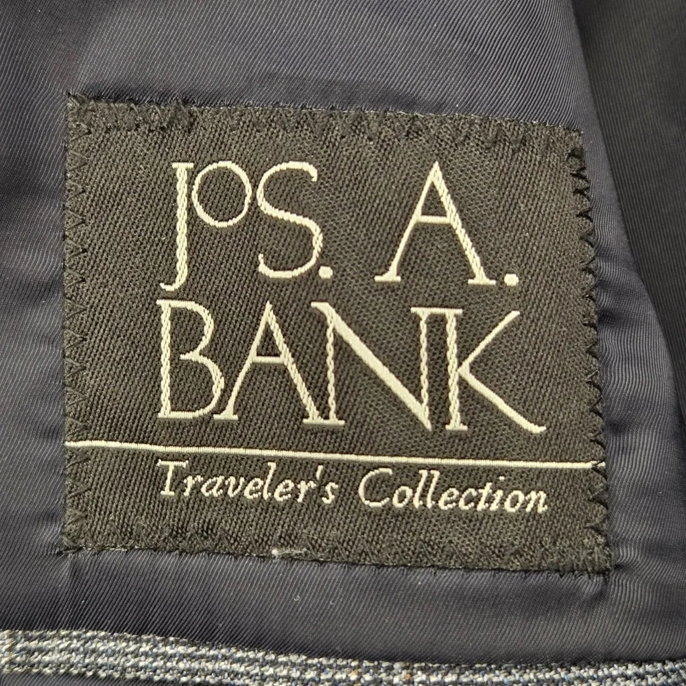 Jos A Bank Traveler's‎ Collection 42R Tailored Fit Wool Windowpane Blazer Blue